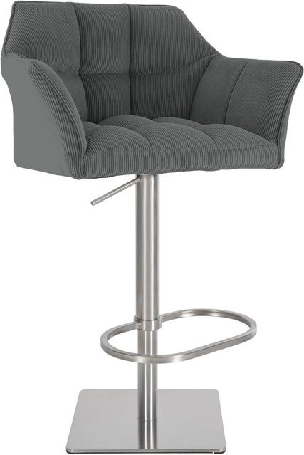 DELUKE Barhocker SIHAR mit Lehne aus Cord in Grau und Silber, B/T/H: 64 x 45 x 88 cm - Bild 1