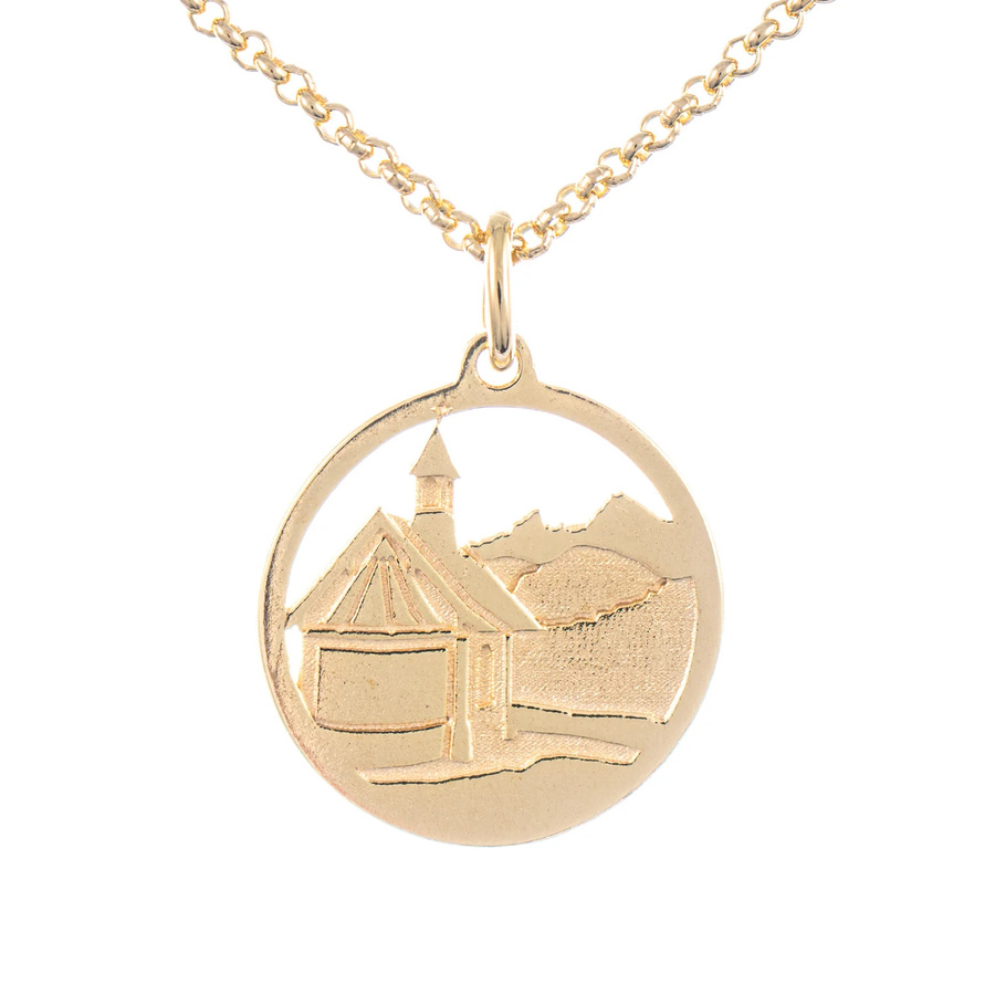 Goettgen Anhänger Kirchleitnkapelle, 925 Silber vergoldet, mit Kette, 45 cm - Bild 1