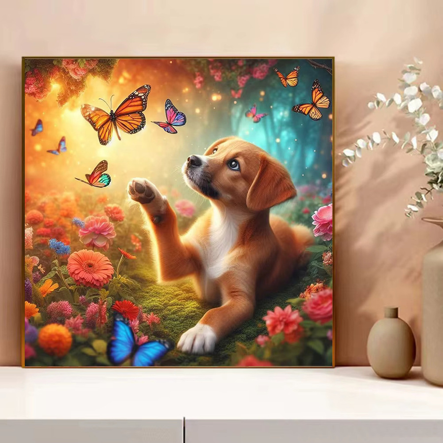 Evershine DIY Kreuzstich Set Hund und Schmetterling 5D Stickerei 11CT in Multicolour zur Wanddekoration - Bild 3