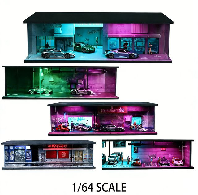 MoreArt Auto-Garagenszene Diorama-Modelle, 1:64, Sammelmodell-Display - Bild 1