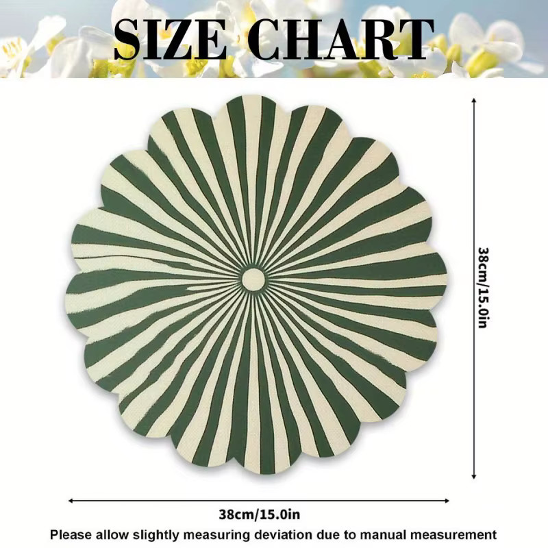 VIKAMA Vierteiliges rundes Tischset in Salbeigrün mit floralem Blumenmuster und Sonnenstrahlen-Design, hitzebeständige Tischmatten - Bild 4