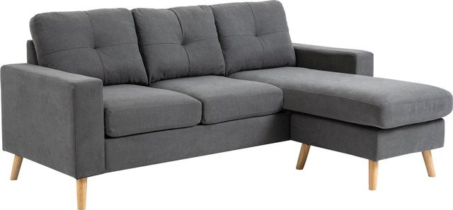 HOMCOM Ecksofa L-Form in Grau mit Chaiselongue aus Leinenoptik für 3 Personen, B/T/H: 136 x 93 x 85 cm - Bild 1