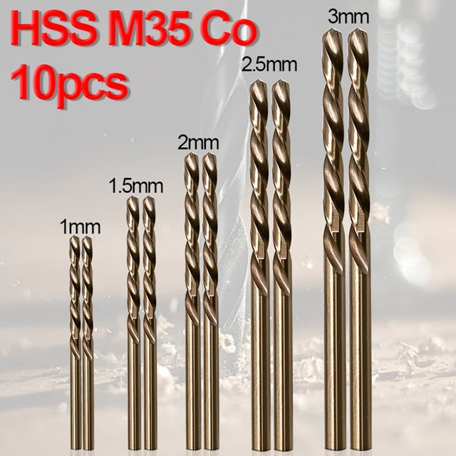 Vibratite 10er Set HSS M35 Kobalt Bohrer mit Rundschaft für Edelstahl und Eisen, Durchmesser: 1 mm, 1,5 mm, 2 mm, 2,5 mm, 3 mm - Bild 1