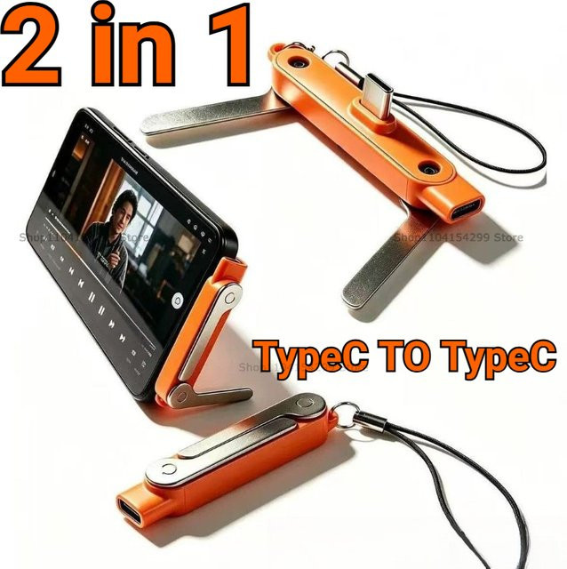 2-in-1 240W Faltbarer Telefonhalter und USB-C-Ladegerät mit Tablet-Halterung in Orange - Bild 1