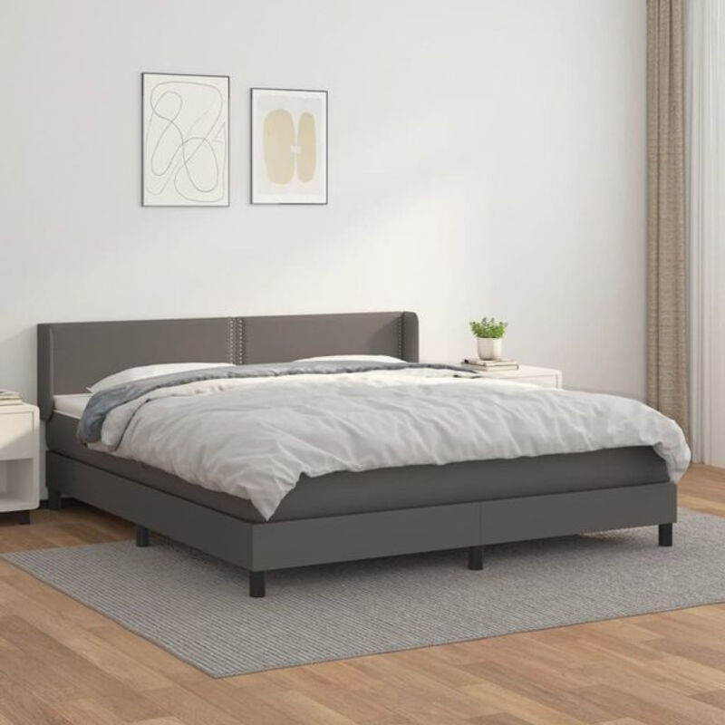 vidaxl Boxspringbett mit Matratze in Grau aus Kunstleder B/T/H: 180 x 200 cm - Bild 1
