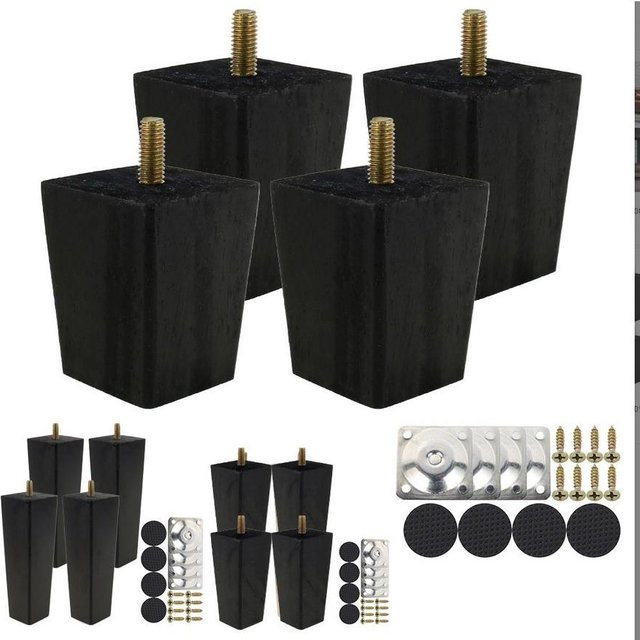 Ideal World Möbelbeine aus Massivholz im 4er Set, verjüngte Ersatzfüße für Sofa und Schrank, Farbe: Schwarz, Höhe: 15 cm - Bild 1