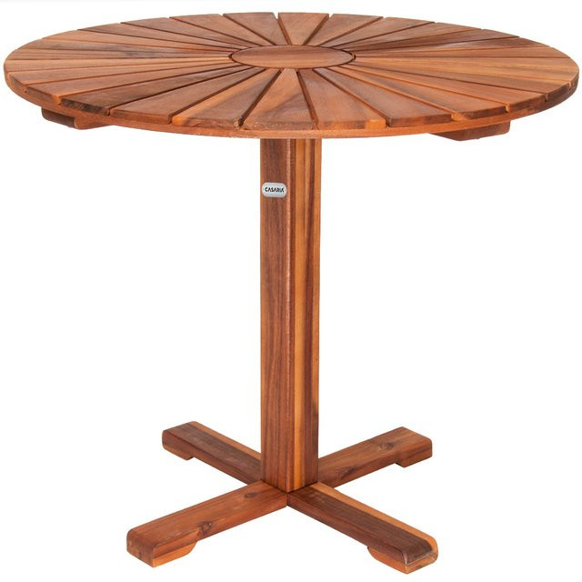 Deuba Sunrise Gartentisch aus vorgeöltem Akazienholz in Braun mit Sonnenmuster Design, Durchmesser: 70,5 cm - Bild 1