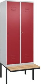 C+P Spind Classic PLUS Garderobenschrank mit Sitzbank, 2 Abteile, B/T/H: 212 x 80 x 81,5 cm, Zylinderschloss, 4 Garderobenhaken, mittige Trennwand, auskragende Sitzbank, Buche-Hartholz und Stahl - Bild 1