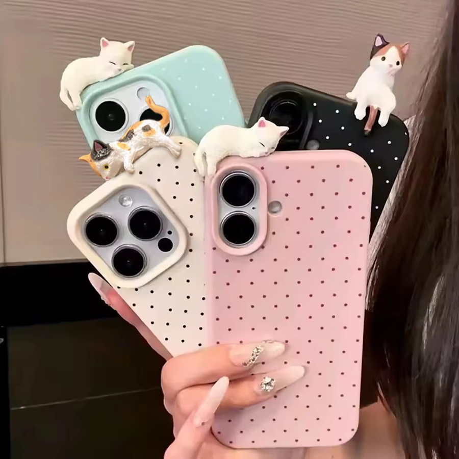 Korea Lovely Polka Dot 3D Katze Handyhülle für iPhone 17 16 15 14 13 12 11 Pro Max Plus Air stoßfestes Cover - Bild 2