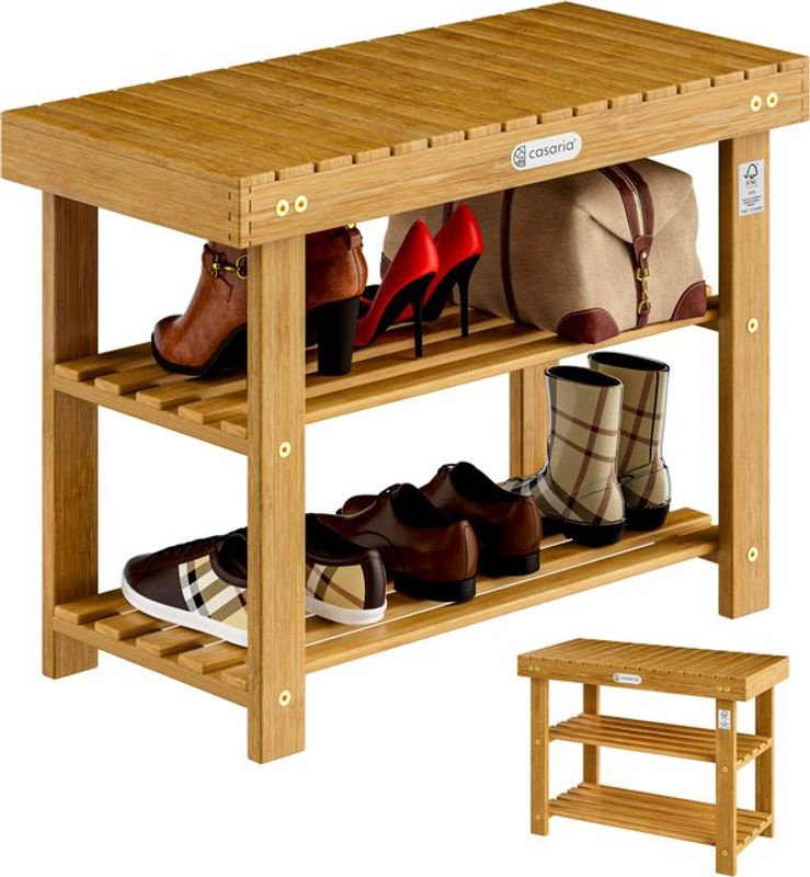 CASARIA Schuhregal 2in1 aus Akazienholz in Braun, B/T/H: 70 x 33 x 46 cm - Bild 2