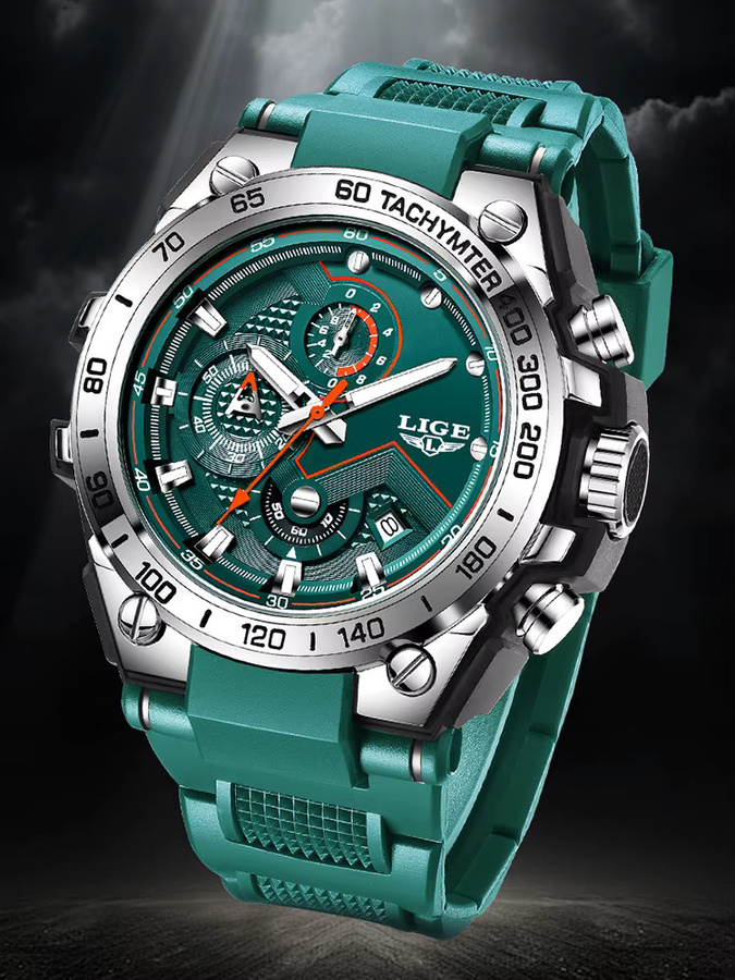 LIGE Chronograph Armbanduhr, Quarz, Silikon, Grün, Herren - Bild 7