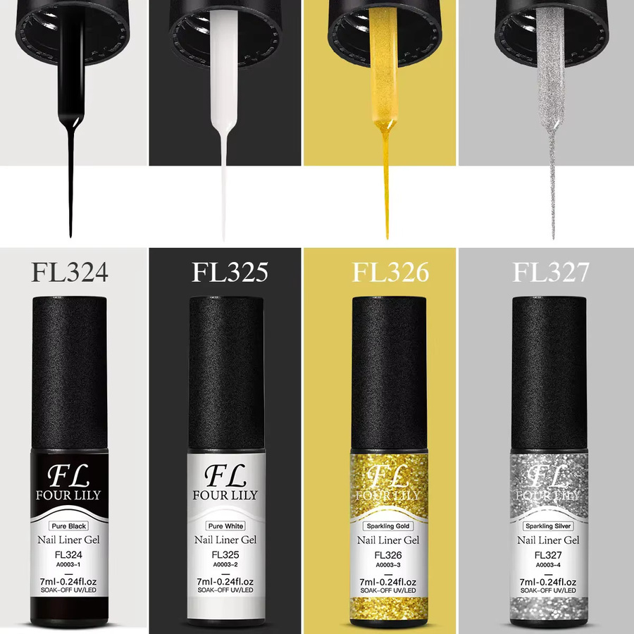 Four Lily Gel Nagellack Liner, 7 ml, Schwarz Weiß Gold Silber - Bild 2