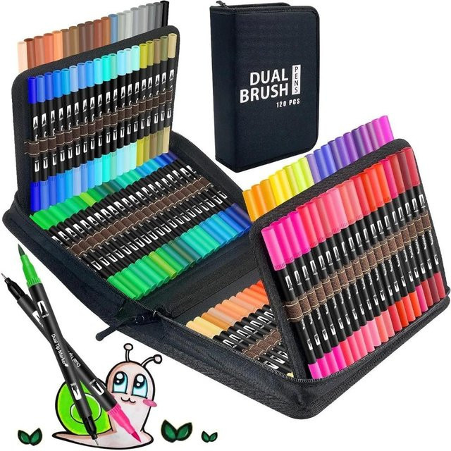 Uniklo Aquarell-Pinselmarker mit Doppelspitze, 120 Farben in Schwarz und Multicolour - Bild 1