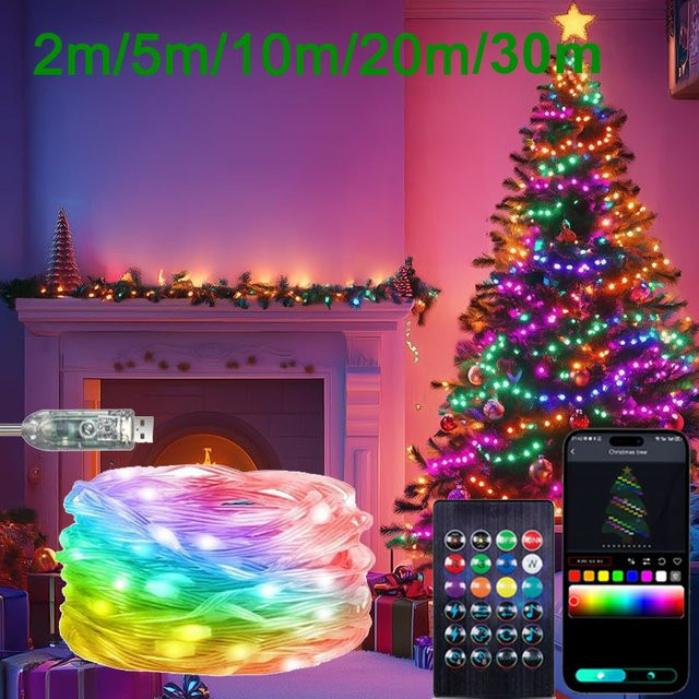 TLEDMP LED-Lichterkette mit USB-Stecker, wasserdichte Draht-Lichterkette aus Kupfer in Silber und Multicolour, 2–30 m für Weihnachten, Hochzeit und Party-Dekoration - Bild 1