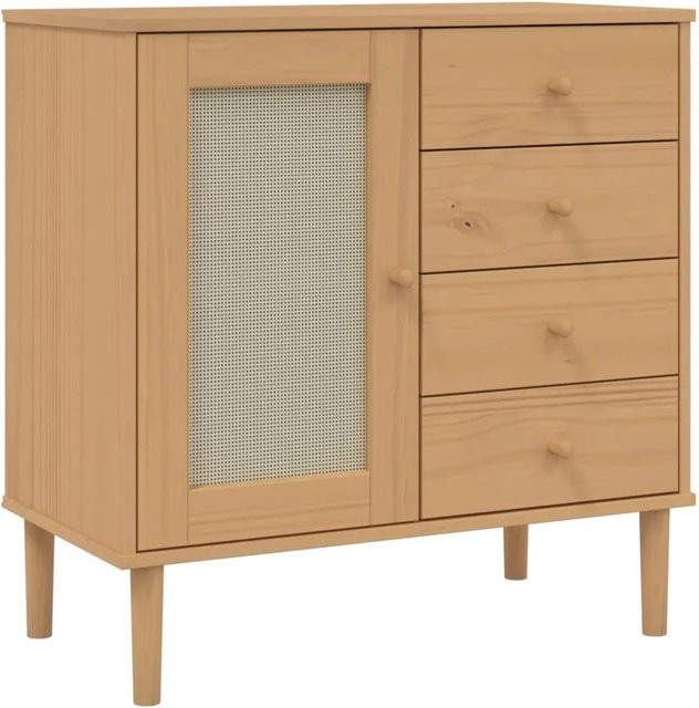 vidaXL Sideboard SENJA in Braun mit Rattan-Optik aus Kiefernholz im Boho-Stil, B/T/H: 80 x 40 x 80 cm - Bild 1