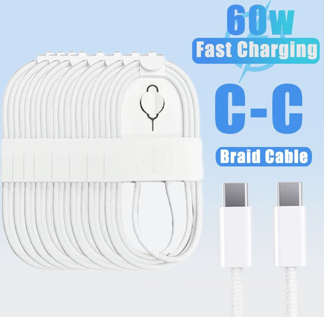 Keai USB-C auf USB-C Schnellladekabel 60 W mit Textilgeflecht in Weiß für Apple iPhone 15 16 17 Pro Max und andere USB-C Geräte - Bild 1