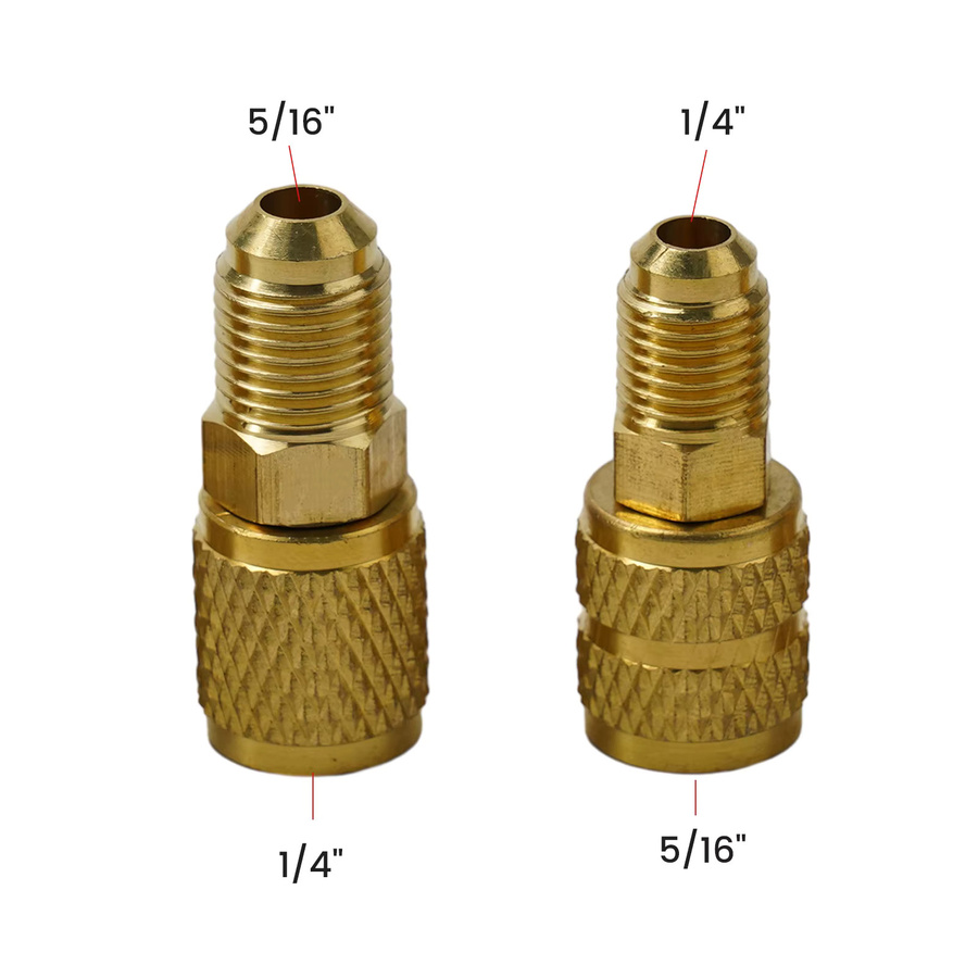 BSIDE Klimaanlagenadapter Set für R410a R32 R22 in Gold mit 5/16 SAE F Schnellkupplung auf 1/4 SAE M Flare und Reverse Flare Anschluss - Bild 2