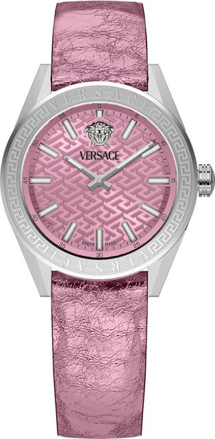 Versace Damenuhr V-Code, Quarz, Edelstahl, 36 mm, Leder, Pink, 5 ATM - Bild 1