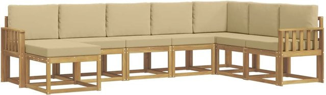vidaXL Outdoor-Sofagarnitur in L-Form aus Akazienholz mit 8 Kissen in Weiß und Beige - Bild 1