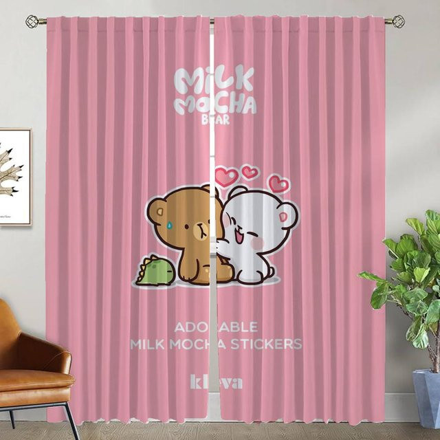 Kawaii Bär Vorhänge für das Wohnzimmer und Kinderzimmer, 2 Paneele, Farbe: Pink, Breite: 50 cm, Höhe: 70 cm - Bild 1