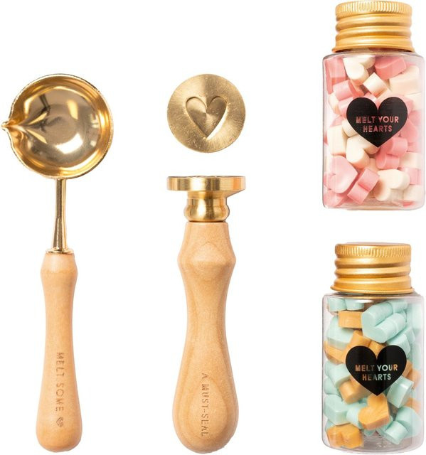 Siegelwachs-Set Pastel Love von folia in Weiß, Pink, Gold und Multicolour mit Holz-, Wachs- und Messingkomponenten - Bild 1