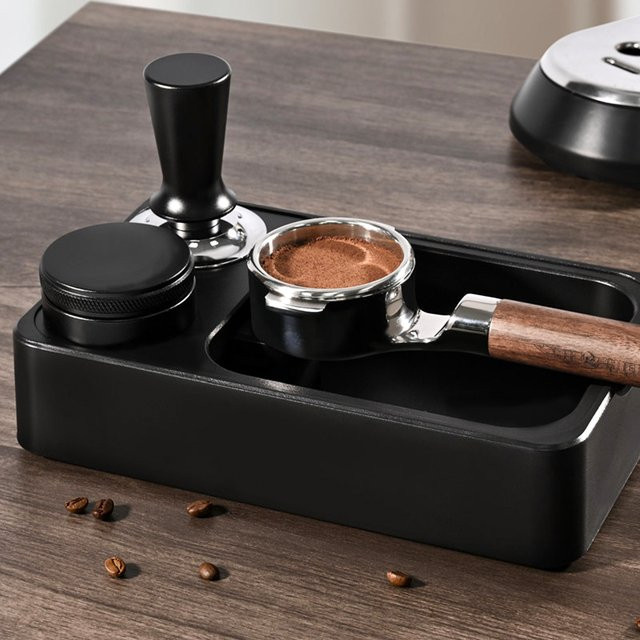 OANKR Espresso-Tampingstation und Abschlagbehälter in Schwarz mit Siebträgerhalter und Kaffee-Organizer-Station - Bild 1