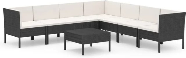 vidaXL 8-tlg Garten-Lounge-Set Modell 29 aus Poly Rattan in Schwarz mit Polstern und Gestell aus pulverbeschichtetem Stahl - Bild 1