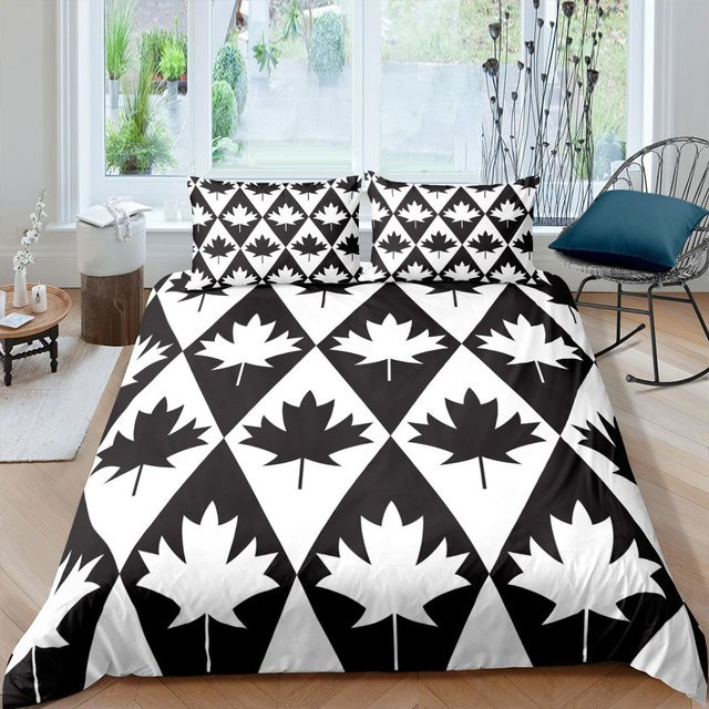 JMG Household Supplies Bettwäsche Set mit Ahornblatt-Print in Schwarz, 2-teilig aus Mikrofaser, B/H: 220 x 240 cm - Bild 1