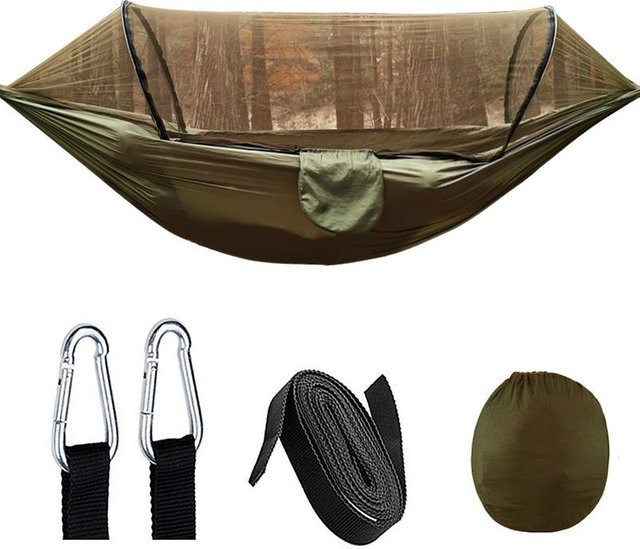 DIYelecs Moskitonetz-Hängematte mit Campingstange für Erwachsene in Schwarz - Bild 1
