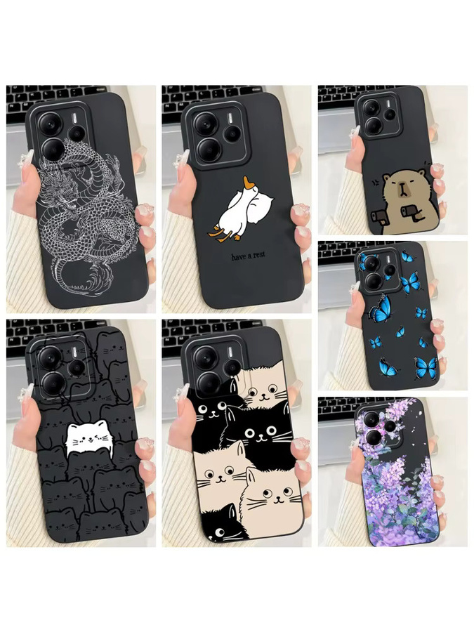 Silikon Handyhülle mit Drachen Katze Blume und Schmetterling für Xiaomi Redmi Note 14 Pro Plus, Redmi Note 14 Pro, Redmi Note 14s und Redmi Note 14 in Multicolour - Bild 3