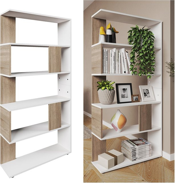 Vicco Raumteiler Bücherregal mit 5 Fächern in Weiß Sonoma, Höhe: 162 cm - Bild 1
