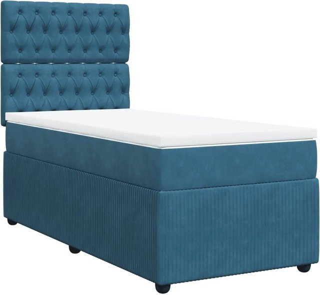 vidaXL Boxspringbett mit Matratze Dunkelblau Samt B/T/H: 90 x 190 x 150,5 cm - Bild 1