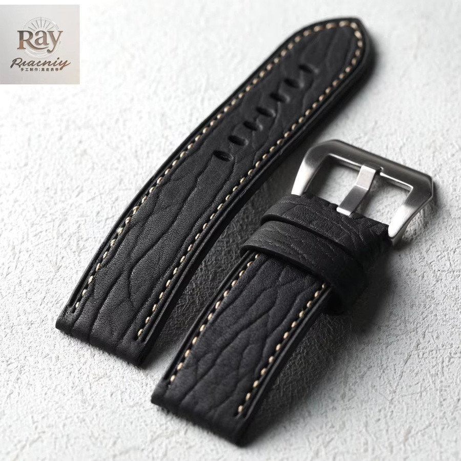 Raystray Uhrenarmband Echtleder, Hai-Muster, Schwarz, Vintage - Bild 2