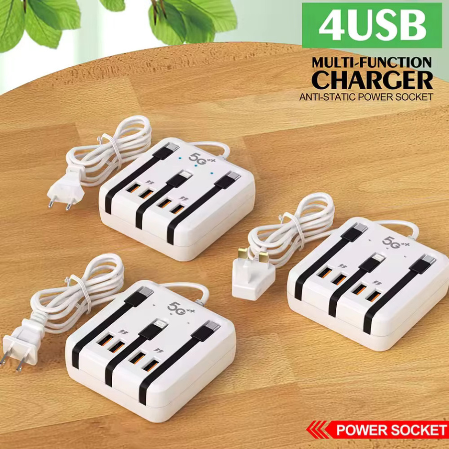 66 W USB C PD Schnellladestation mit 4 USB C Ports und USB Hub Adapter in Weiß - Bild 2