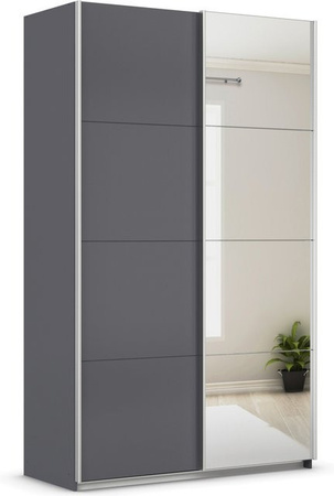 RAUCH ORANGE Quadra Schwebetürenschrank mit Spiegelelementen und integrierten Schubladen, Farbe: Graumetallic, B/T/H: 136 x 62 x 230 cm