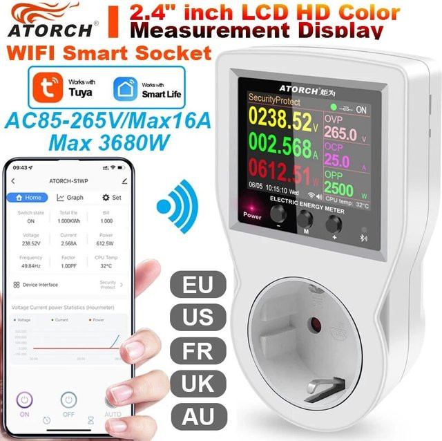 Tuya Smart Steckdose mit digitalem Wattmeter und Stromverbrauchsmessung in Weiß - Bild 1
