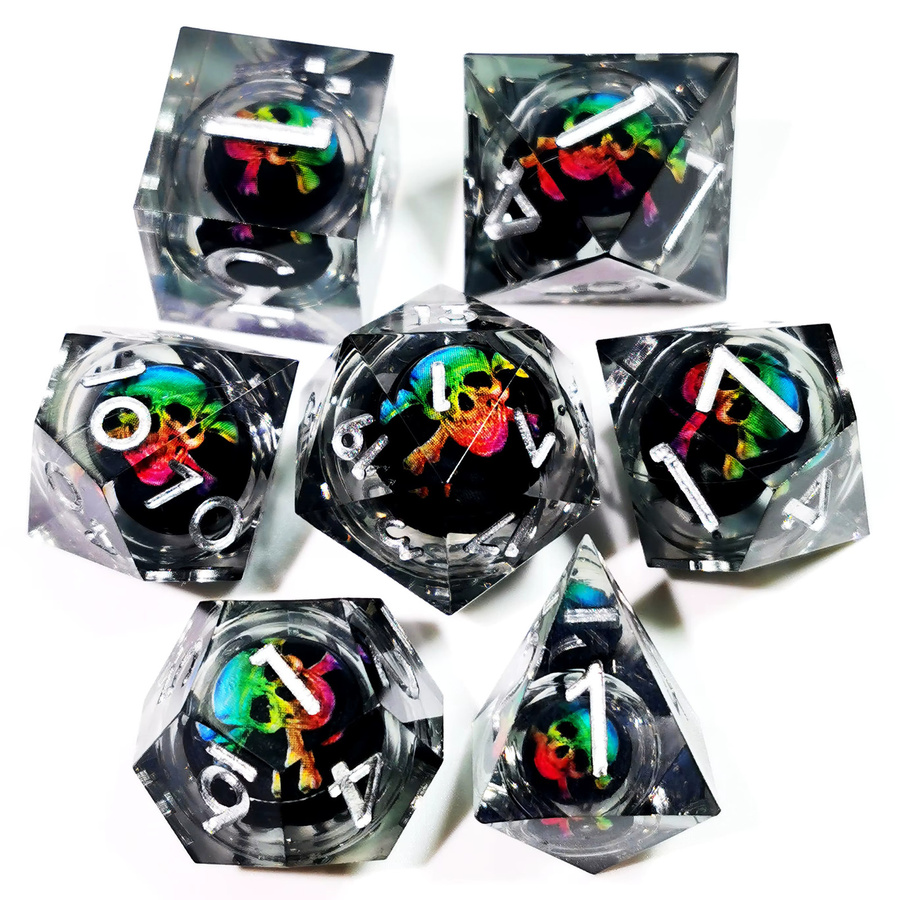 Dungeons and Dragons Würfelset, 7-teiliges Set, graue polyedrische Würfel aus Kunstharz, mit drehendem Drachenenaugenkern - Bild 2
