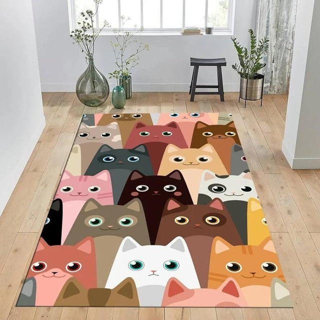 Lodestar Teppich mit Katzenmuster in Mehrfarbig, modern und rutschfest, B: 120 cm, T: 80 cm - Bild 1