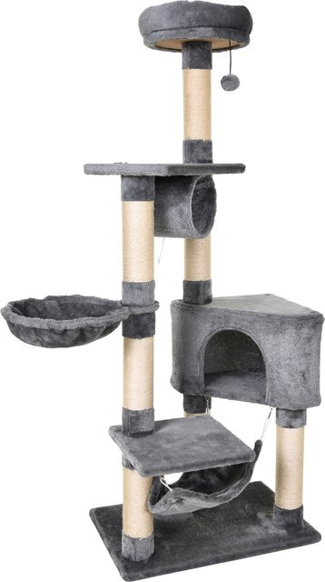 PawHut Kratzbaum für Katzen mit Höhle, Hängematte und Sisal-Kratzpfosten, Grau, H x B x T: 154 x 60 x 40 cm, Aosom - Bild 1
