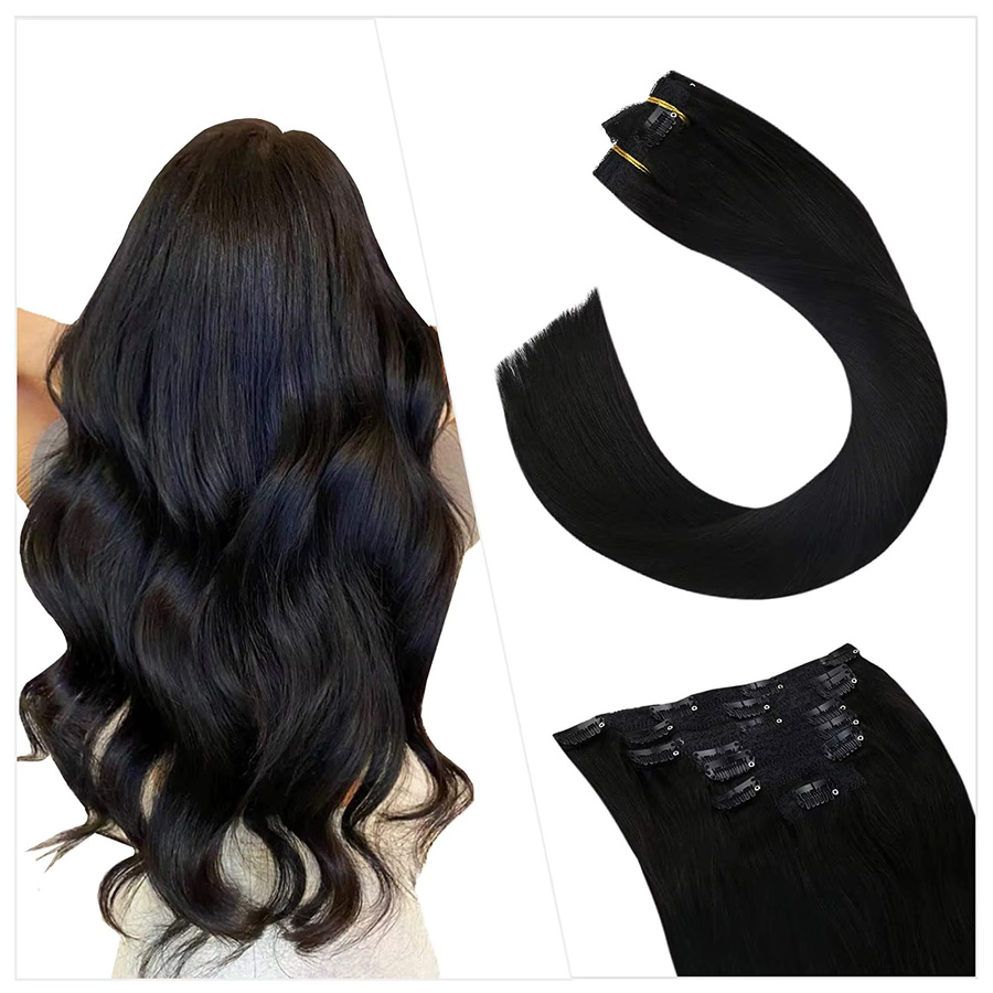 Ugeat Clip-in-Haarverlängerungen, Echthaar, Remy-Haar, Damen, 7 Stück - Bild 6