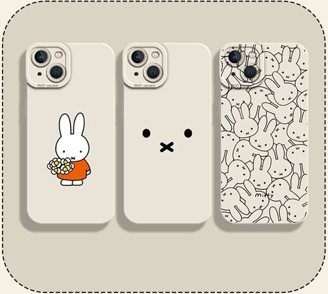 Miffy Silikon-Handyhülle mit Linsenschutz für Apple iPhone 11 12 13 14 15 16 17 Pro Max Plus X 8 Plus in Weiß - Bild 1