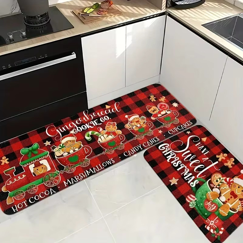 VIKAMA Weihnachts-Lebkuchenmann Küchenteppich, rutschfeste Matte für Flur und Waschküche, Mehrfarbig, B/T: 60 x 40 cm - Bild 2