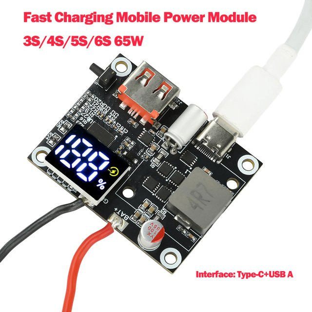diymore 65W Powerbank Schnellladungsmodul DIY-Leiterplatte mit bidirektionaler Typ-C und USB-Schnittstelle, Schwarz - Bild 1