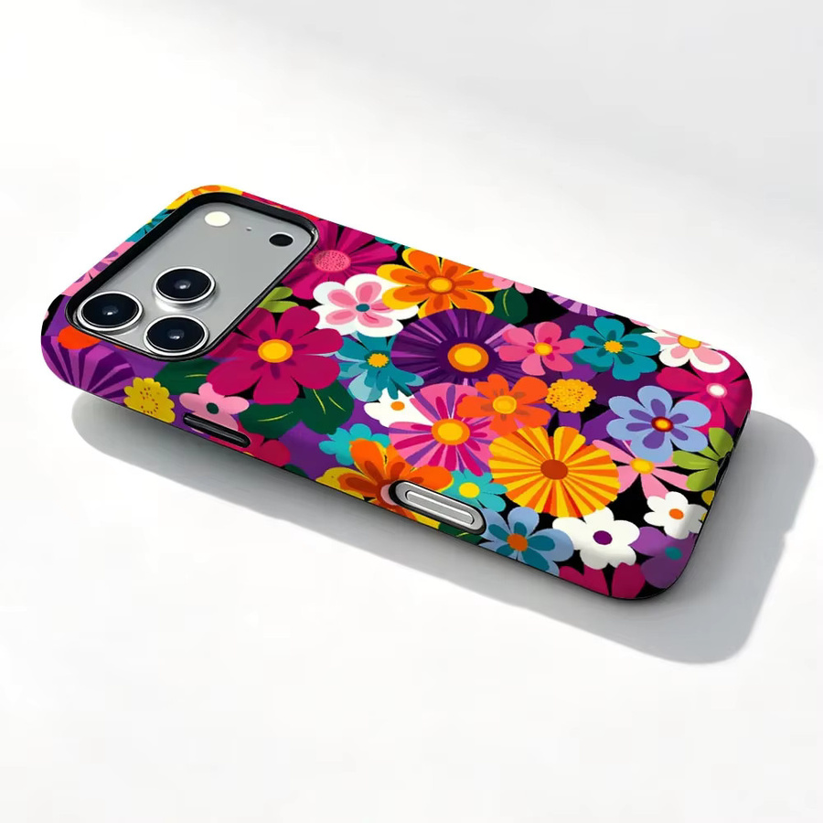 Magnetische 2-in-1 Handyhülle mit Filmschutz für Huawei Nova und Y-Serie in Bunter Retro-Blumen Optik - Bild 4