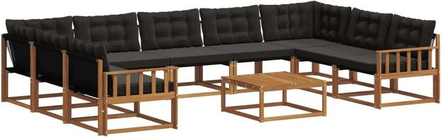 vidaXL Outdoor-Sofagarnitur aus massivem Akazienholz mit Textilene und Kissen, 10-teilig, Natur und Schwarz - Bild 1