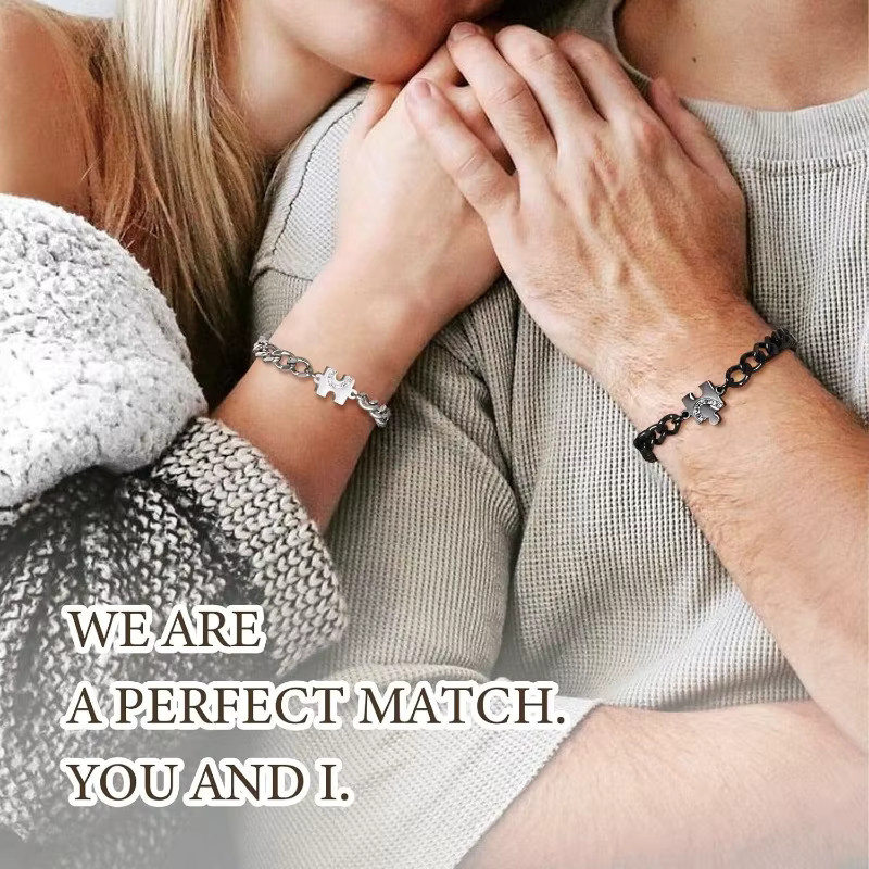 RUIYI Armbänder, Puzzle-Herz, Edelstahl, Bicolor, Unisex - Bild 2