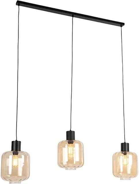 QAZQA Design Hängelampe Qara in Schwarz mit Braunglas, 3-Licht, höhenverstellbar und dimmbar, Höhe: 161,5 cm - Bild 1