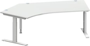 Schäfer Shop Genius Winkelschreibtisch MODENA FLEX mit 135 Grad Winkel links, T-Fuß Rechteckrohr, Farbe lichtgrau/weißalu, B: 216,5 cm, T: 80 cm, H: 65-85 cm - Bild 1