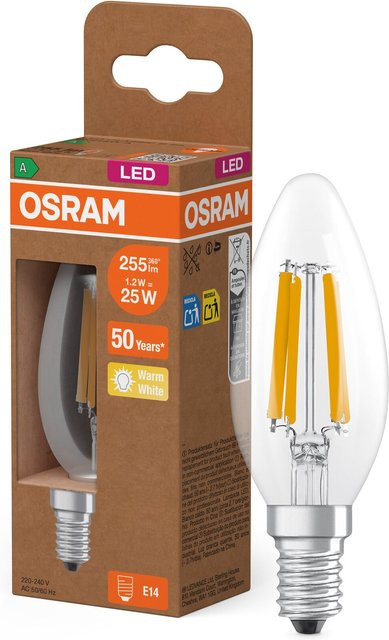 Osram LED Classic B Energy Efficiency A LED-Lampe, Kerzenform, Transparent, 1,2 W, 255 lm, Warmweiß, 2700 K, CRI 80 - Bild 1