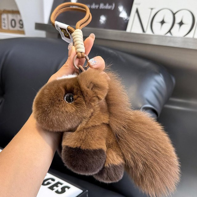 Rd lala Taschenanhänger Rex-Kaninchenfell, braun, 13 cm, Damen - Bild 1